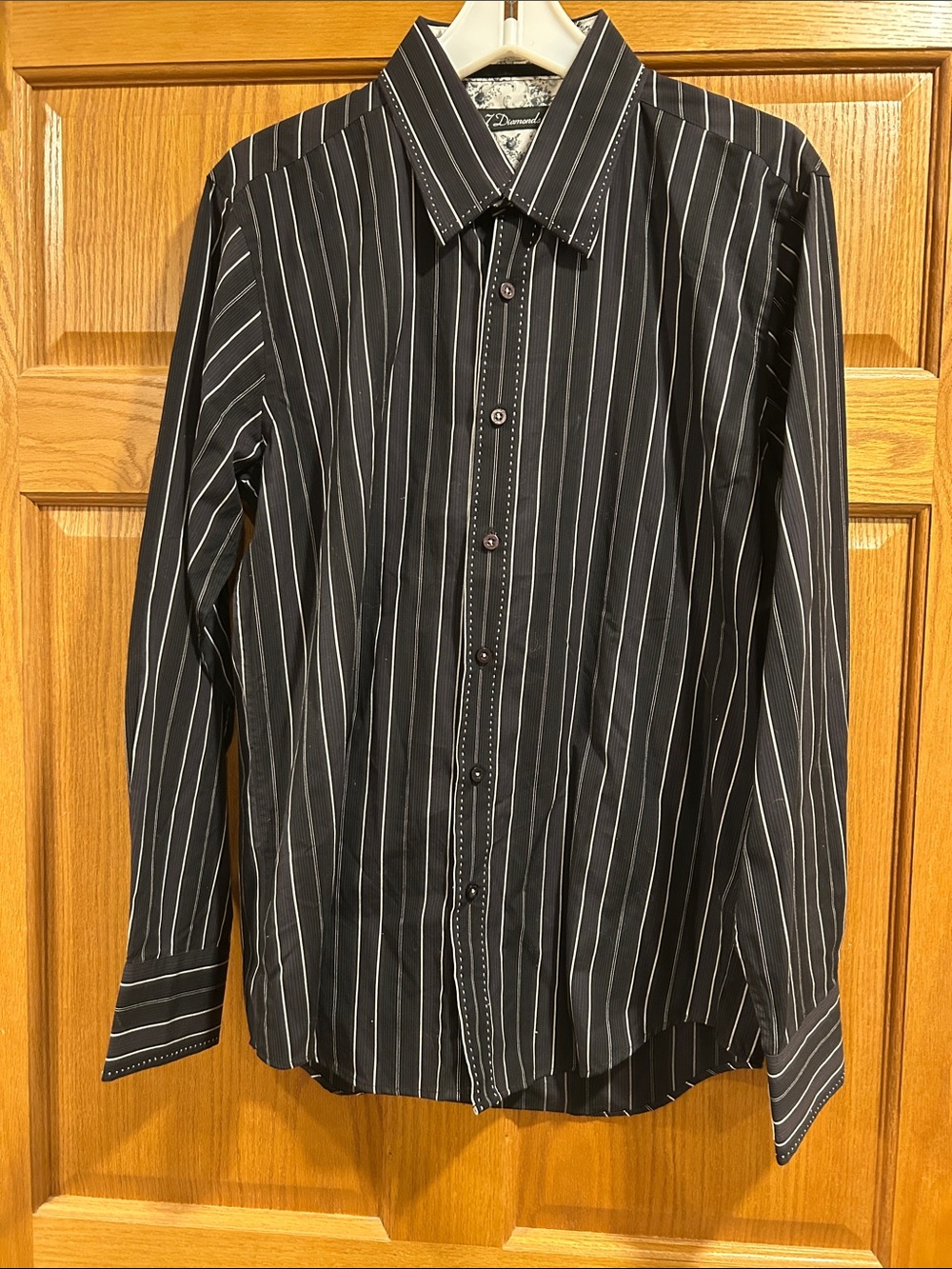 NWOT 7 Diamonds Black/White Pinstripe Long-Sleeve Men's Dress Shirt Size Large